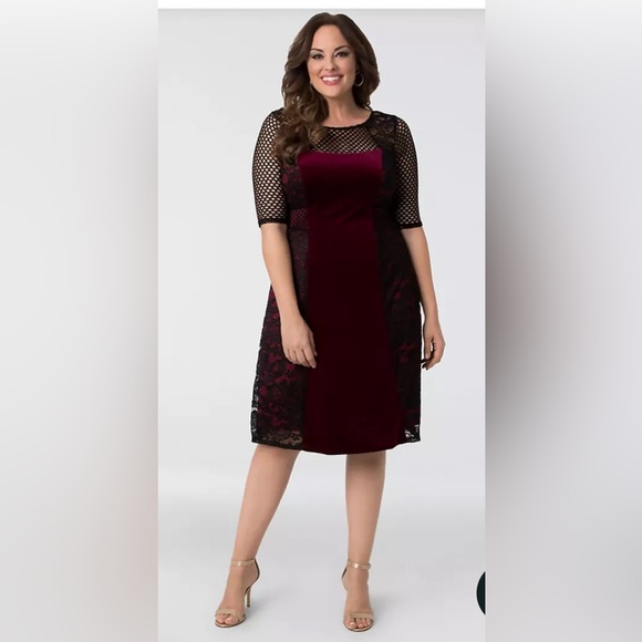 KIYONNA Mixed Lace and Mesh Plus Size Cocktail Dress size 0X Velvet Whimsigoth - Picture 1 of 13